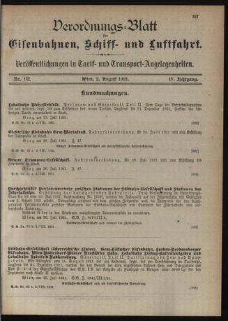 Verordnungs-Blatt für Eisenbahnen und Schiffahrt: Veröffentlichungen in Tarif- und Transport-Angelegenheiten 19210802 Seite: 3