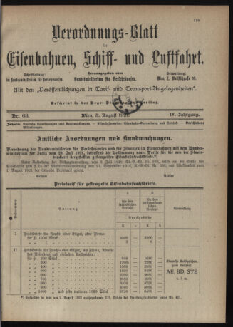 Verordnungs-Blatt für Eisenbahnen und Schiffahrt: Veröffentlichungen in Tarif- und Transport-Angelegenheiten 19210805 Seite: 1