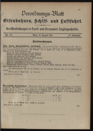 Verordnungs-Blatt für Eisenbahnen und Schiffahrt: Veröffentlichungen in Tarif- und Transport-Angelegenheiten 19210819 Seite: 3