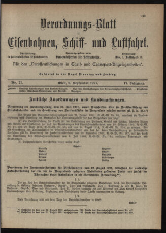 Verordnungs-Blatt für Eisenbahnen und Schiffahrt: Veröffentlichungen in Tarif- und Transport-Angelegenheiten 19210902 Seite: 1