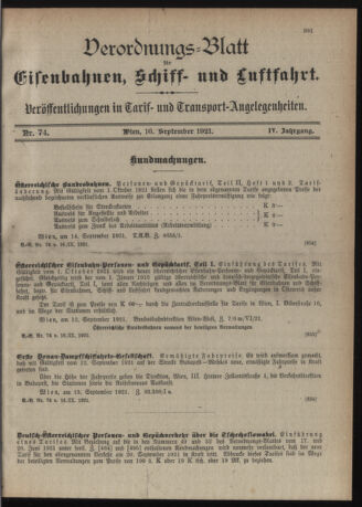 Verordnungs-Blatt für Eisenbahnen und Schiffahrt: Veröffentlichungen in Tarif- und Transport-Angelegenheiten 19210916 Seite: 1