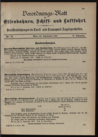 Verordnungs-Blatt für Eisenbahnen und Schiffahrt: Veröffentlichungen in Tarif- und Transport-Angelegenheiten 19210920 Seite: 1