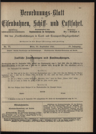 Verordnungs-Blatt für Eisenbahnen und Schiffahrt: Veröffentlichungen in Tarif- und Transport-Angelegenheiten 19210930 Seite: 1