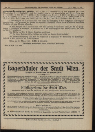 Verordnungs-Blatt für Eisenbahnen und Schiffahrt: Veröffentlichungen in Tarif- und Transport-Angelegenheiten 19211014 Seite: 9