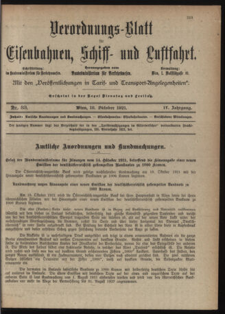 Verordnungs-Blatt für Eisenbahnen und Schiffahrt: Veröffentlichungen in Tarif- und Transport-Angelegenheiten 19211018 Seite: 7