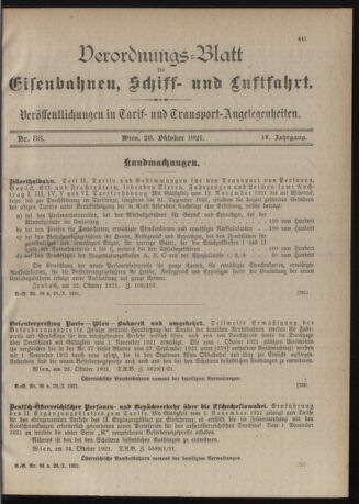 Verordnungs-Blatt für Eisenbahnen und Schiffahrt: Veröffentlichungen in Tarif- und Transport-Angelegenheiten 19211028 Seite: 1