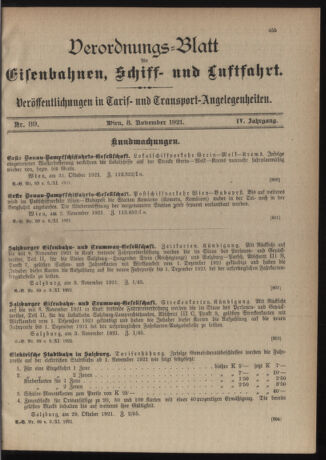 Verordnungs-Blatt für Eisenbahnen und Schiffahrt: Veröffentlichungen in Tarif- und Transport-Angelegenheiten 19211108 Seite: 1