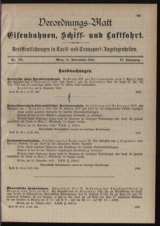 Verordnungs-Blatt für Eisenbahnen und Schiffahrt: Veröffentlichungen in Tarif- und Transport-Angelegenheiten 19211111 Seite: 1