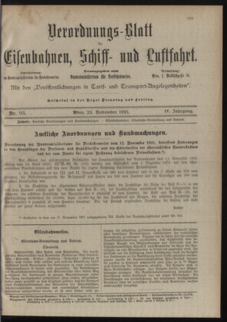 Verordnungs-Blatt für Eisenbahnen und Schiffahrt: Veröffentlichungen in Tarif- und Transport-Angelegenheiten 19211122 Seite: 1