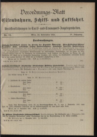 Verordnungs-Blatt für Eisenbahnen und Schiffahrt: Veröffentlichungen in Tarif- und Transport-Angelegenheiten 19211122 Seite: 3