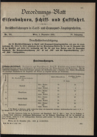 Verordnungs-Blatt für Eisenbahnen und Schiffahrt: Veröffentlichungen in Tarif- und Transport-Angelegenheiten 19211202 Seite: 1