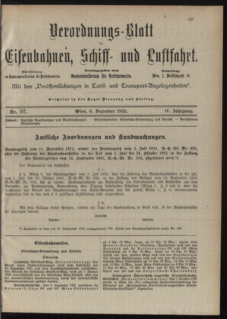 Verordnungs-Blatt für Eisenbahnen und Schiffahrt: Veröffentlichungen in Tarif- und Transport-Angelegenheiten 19211206 Seite: 5