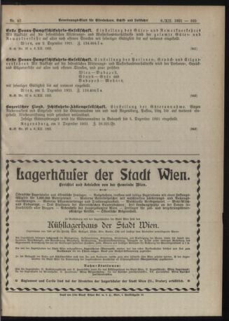 Verordnungs-Blatt für Eisenbahnen und Schiffahrt: Veröffentlichungen in Tarif- und Transport-Angelegenheiten 19211206 Seite: 9