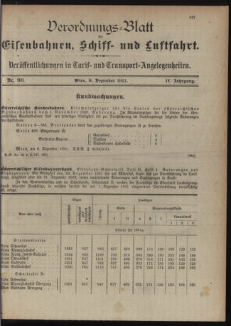 Verordnungs-Blatt für Eisenbahnen und Schiffahrt: Veröffentlichungen in Tarif- und Transport-Angelegenheiten 19211209 Seite: 1