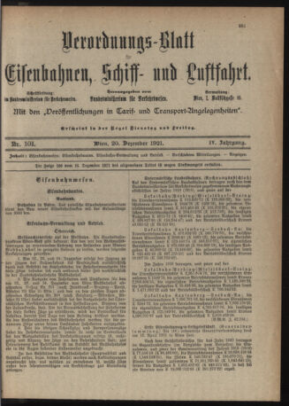 Verordnungs-Blatt für Eisenbahnen und Schiffahrt: Veröffentlichungen in Tarif- und Transport-Angelegenheiten 19211220 Seite: 5