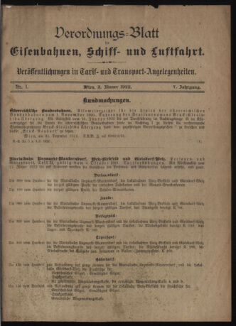 Verordnungs-Blatt für Eisenbahnen und Schiffahrt: Veröffentlichungen in Tarif- und Transport-Angelegenheiten 19220103 Seite: 1