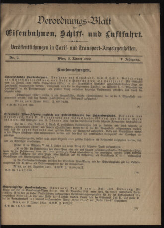 Verordnungs-Blatt für Eisenbahnen und Schiffahrt: Veröffentlichungen in Tarif- und Transport-Angelegenheiten 19220106 Seite: 1