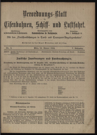 Verordnungs-Blatt für Eisenbahnen und Schiffahrt: Veröffentlichungen in Tarif- und Transport-Angelegenheiten 19220113 Seite: 1