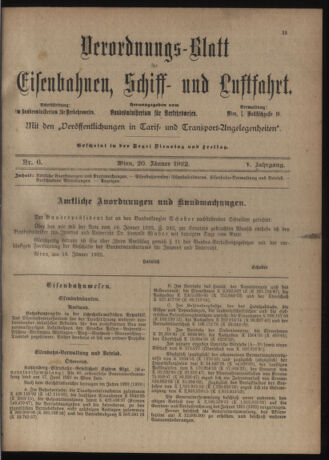 Verordnungs-Blatt für Eisenbahnen und Schiffahrt: Veröffentlichungen in Tarif- und Transport-Angelegenheiten 19220120 Seite: 1