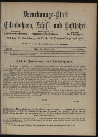 Verordnungs-Blatt für Eisenbahnen und Schiffahrt: Veröffentlichungen in Tarif- und Transport-Angelegenheiten 19220131 Seite: 1