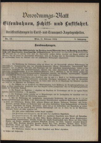 Verordnungs-Blatt für Eisenbahnen und Schiffahrt: Veröffentlichungen in Tarif- und Transport-Angelegenheiten