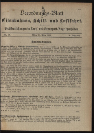 Verordnungs-Blatt für Eisenbahnen und Schiffahrt: Veröffentlichungen in Tarif- und Transport-Angelegenheiten 19220310 Seite: 1