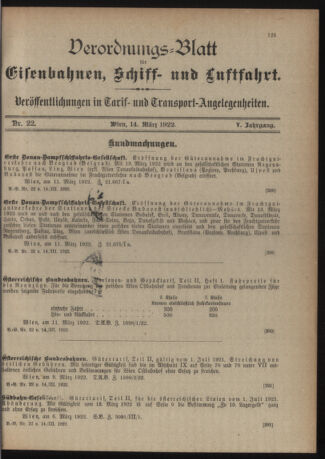 Verordnungs-Blatt für Eisenbahnen und Schiffahrt: Veröffentlichungen in Tarif- und Transport-Angelegenheiten 19220314 Seite: 1