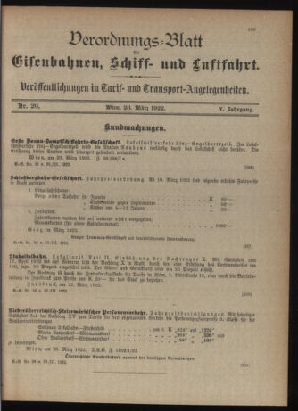 Verordnungs-Blatt für Eisenbahnen und Schiffahrt: Veröffentlichungen in Tarif- und Transport-Angelegenheiten 19220328 Seite: 1