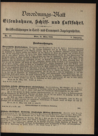 Verordnungs-Blatt für Eisenbahnen und Schiffahrt: Veröffentlichungen in Tarif- und Transport-Angelegenheiten 19220331 Seite: 3