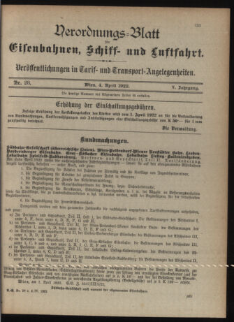 Verordnungs-Blatt für Eisenbahnen und Schiffahrt: Veröffentlichungen in Tarif- und Transport-Angelegenheiten 19220402 Seite: 1