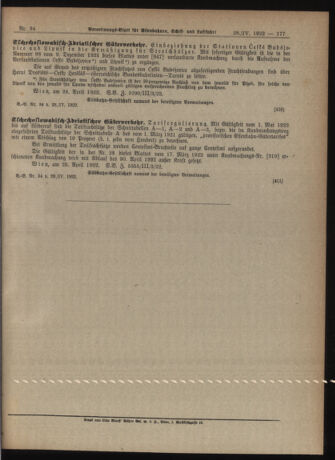 Verordnungs-Blatt für Eisenbahnen und Schiffahrt: Veröffentlichungen in Tarif- und Transport-Angelegenheiten 19220428 Seite: 5