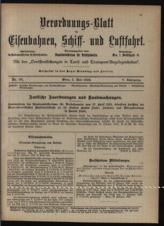 Verordnungs-Blatt für Eisenbahnen und Schiffahrt: Veröffentlichungen in Tarif- und Transport-Angelegenheiten 19220505 Seite: 3