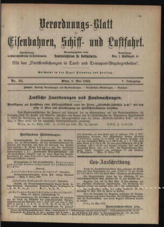 Verordnungs-Blatt für Eisenbahnen und Schiffahrt: Veröffentlichungen in Tarif- und Transport-Angelegenheiten 19220509 Seite: 1