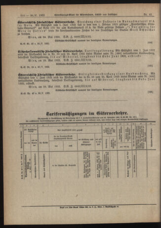 Verordnungs-Blatt für Eisenbahnen und Schiffahrt: Veröffentlichungen in Tarif- und Transport-Angelegenheiten 19220530 Seite: 8