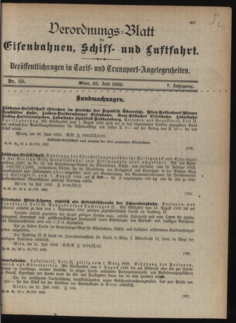 Verordnungs-Blatt für Eisenbahnen und Schiffahrt: Veröffentlichungen in Tarif- und Transport-Angelegenheiten 19220725 Seite: 1