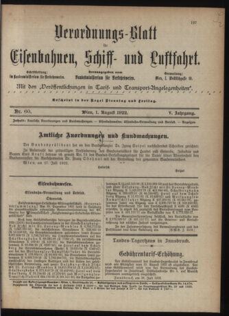 Verordnungs-Blatt für Eisenbahnen und Schiffahrt: Veröffentlichungen in Tarif- und Transport-Angelegenheiten 19220801 Seite: 1