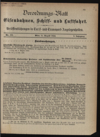 Verordnungs-Blatt für Eisenbahnen und Schiffahrt: Veröffentlichungen in Tarif- und Transport-Angelegenheiten