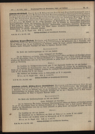 Verordnungs-Blatt für Eisenbahnen und Schiffahrt: Veröffentlichungen in Tarif- und Transport-Angelegenheiten 19220824 Seite: 20