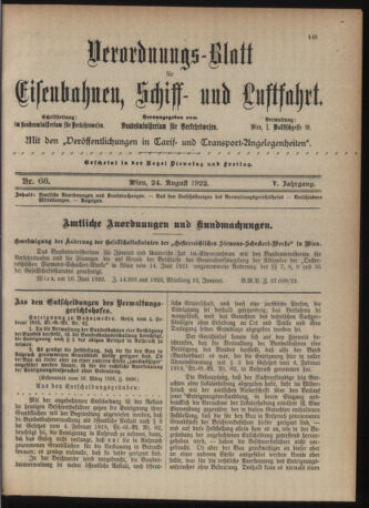 Verordnungs-Blatt für Eisenbahnen und Schiffahrt: Veröffentlichungen in Tarif- und Transport-Angelegenheiten 19220824 Seite: 5