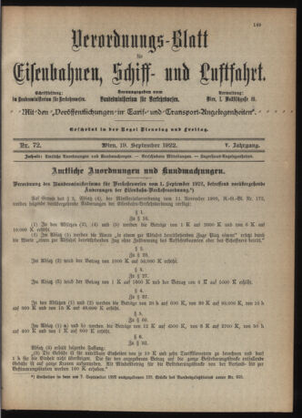 Verordnungs-Blatt für Eisenbahnen und Schiffahrt: Veröffentlichungen in Tarif- und Transport-Angelegenheiten 19220919 Seite: 5