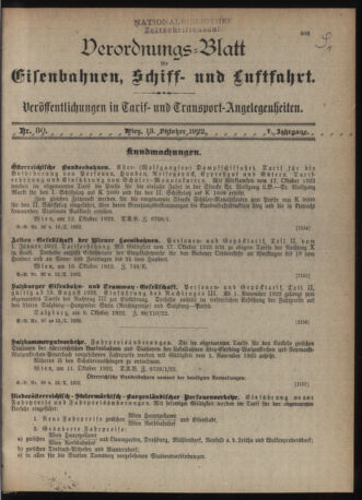 Verordnungs-Blatt für Eisenbahnen und Schiffahrt: Veröffentlichungen in Tarif- und Transport-Angelegenheiten 19221013 Seite: 1