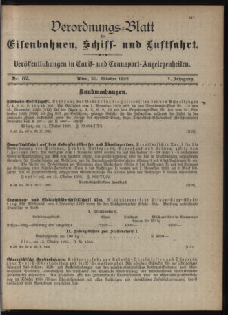 Verordnungs-Blatt für Eisenbahnen und Schiffahrt: Veröffentlichungen in Tarif- und Transport-Angelegenheiten 19221020 Seite: 3