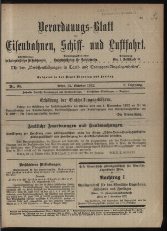 Verordnungs-Blatt für Eisenbahnen und Schiffahrt: Veröffentlichungen in Tarif- und Transport-Angelegenheiten 19221031 Seite: 1