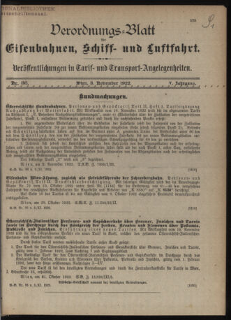 Verordnungs-Blatt für Eisenbahnen und Schiffahrt: Veröffentlichungen in Tarif- und Transport-Angelegenheiten 19221103 Seite: 1