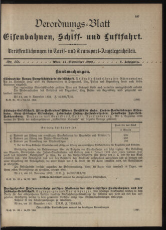 Verordnungs-Blatt für Eisenbahnen und Schiffahrt: Veröffentlichungen in Tarif- und Transport-Angelegenheiten 19221114 Seite: 3