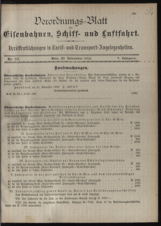 Verordnungs-Blatt für Eisenbahnen und Schiffahrt: Veröffentlichungen in Tarif- und Transport-Angelegenheiten 19221128 Seite: 1