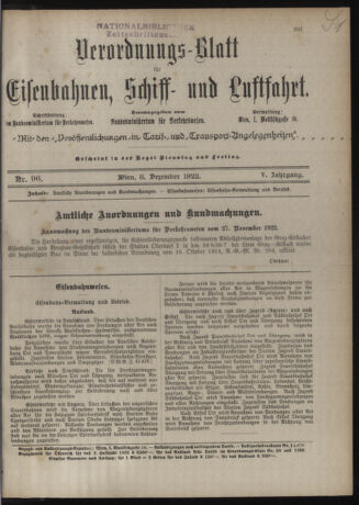 Verordnungs-Blatt für Eisenbahnen und Schiffahrt: Veröffentlichungen in Tarif- und Transport-Angelegenheiten 19221208 Seite: 1