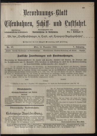 Verordnungs-Blatt für Eisenbahnen und Schiffahrt: Veröffentlichungen in Tarif- und Transport-Angelegenheiten 19221212 Seite: 1