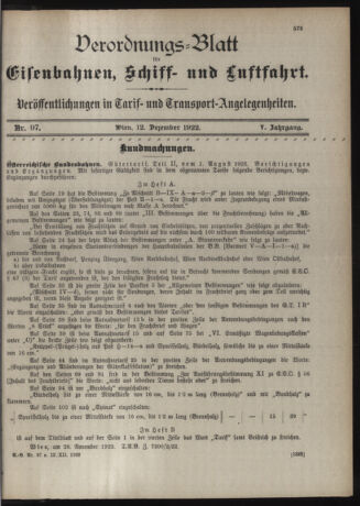 Verordnungs-Blatt für Eisenbahnen und Schiffahrt: Veröffentlichungen in Tarif- und Transport-Angelegenheiten 19221212 Seite: 3