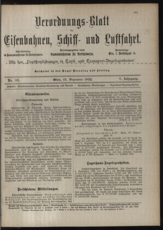 Verordnungs-Blatt für Eisenbahnen und Schiffahrt: Veröffentlichungen in Tarif- und Transport-Angelegenheiten 19221215 Seite: 5